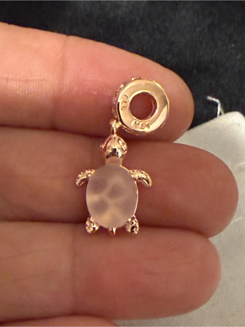 Pandora Rose Gold Turtle Dangle Charm with Soft Pink Stone